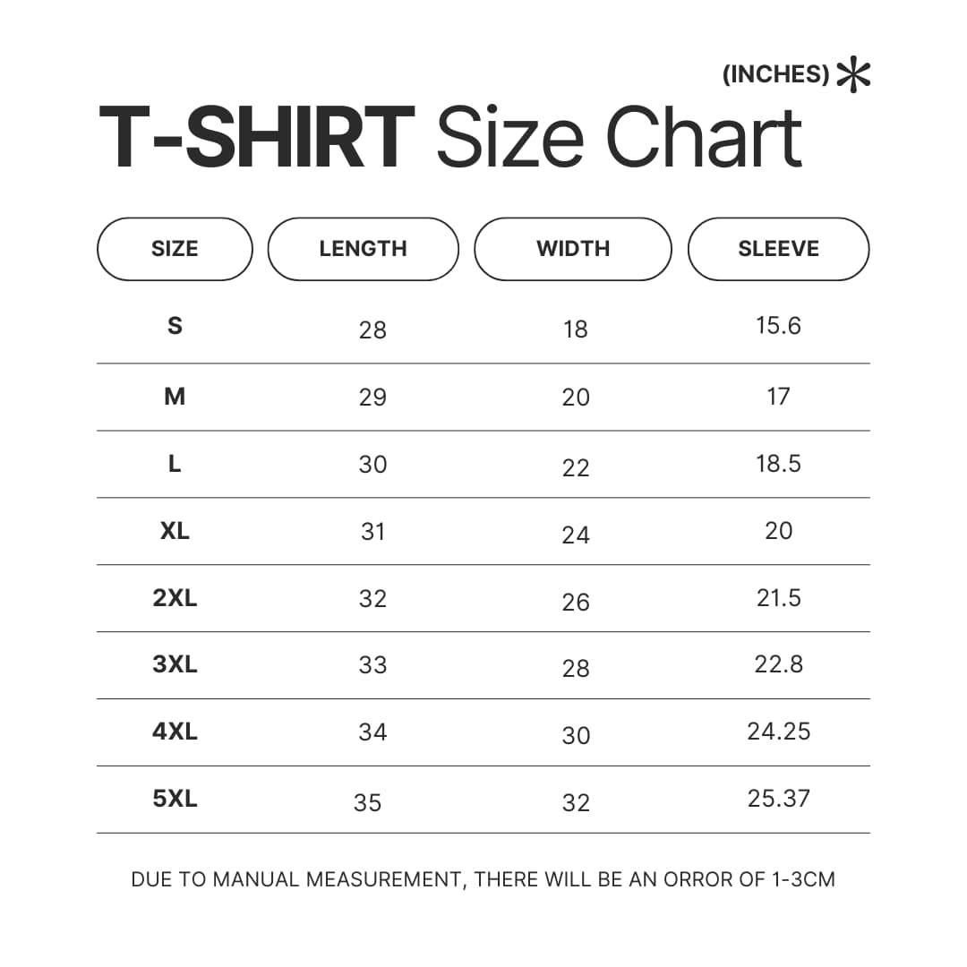 3D T shirt Size Chart - Popeye Merch